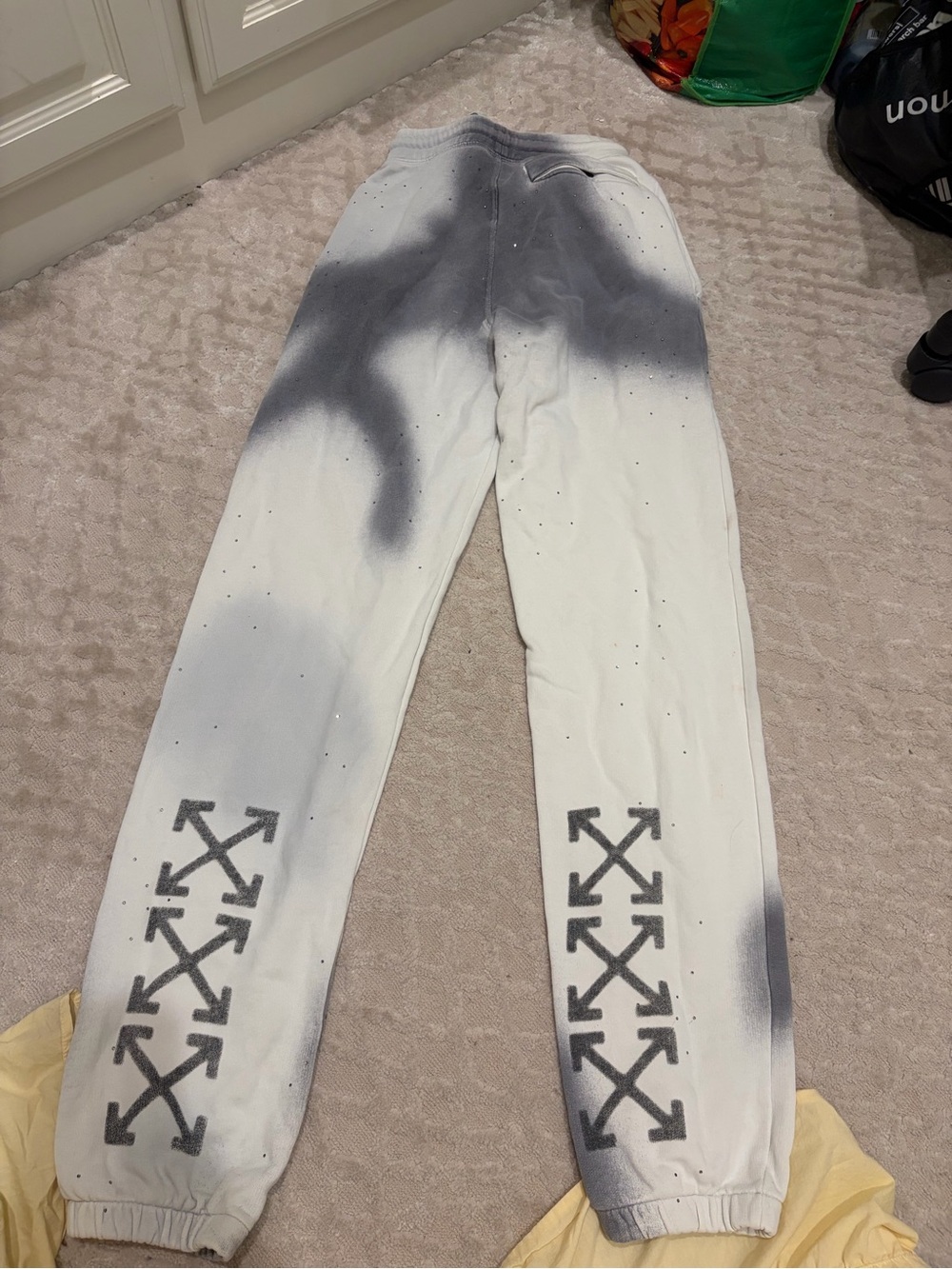 Off-White White and Gray Spray-Effect Track Pants with Arrow Logo